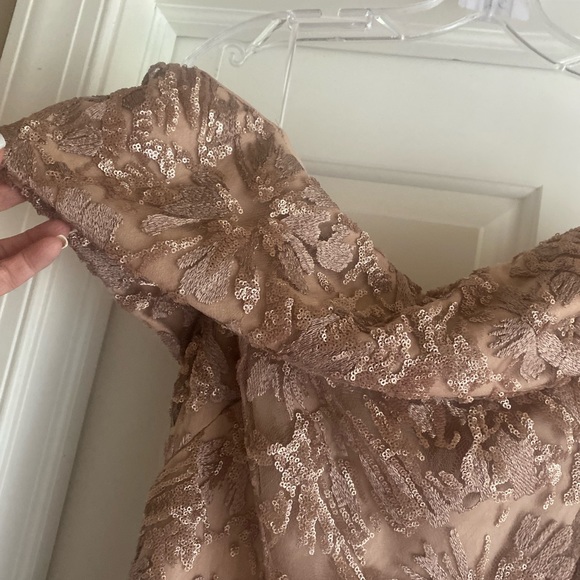 Stunning off the shoulder rose lace gown is fully lined and is very forgiving - Picture 10 of 11